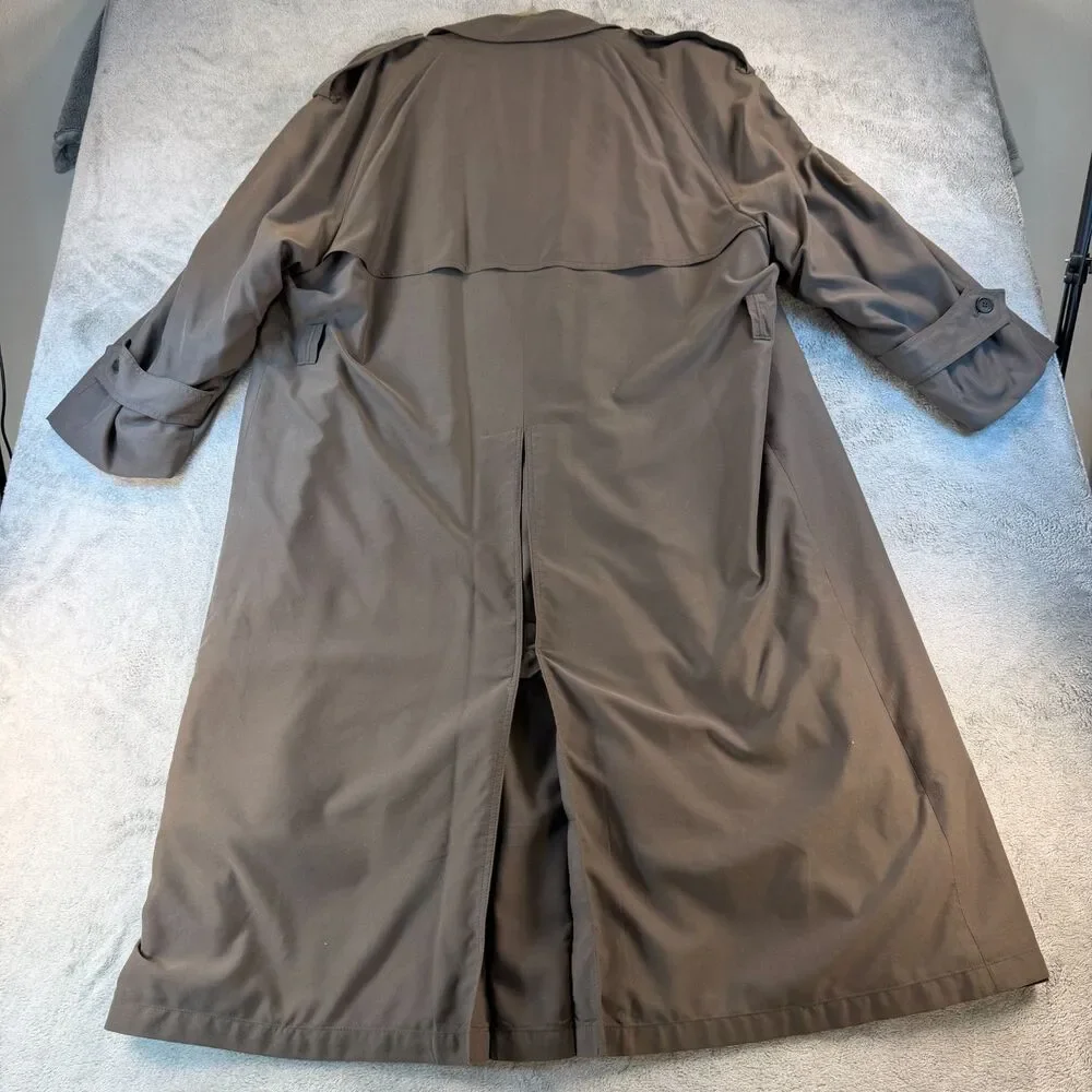 Vintage Evan Picone Trench Coat Fully Lined Men 46R Double Breasted Brown Wool